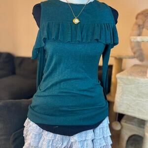 Preppy teal ruffle long sleeved
